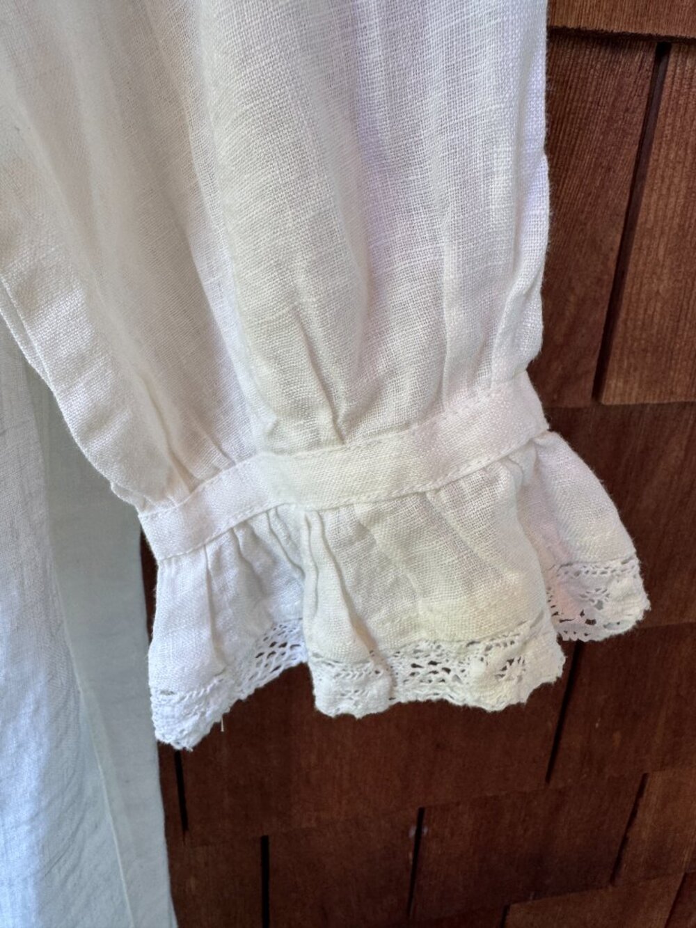 Vintage Romantic Edwardian White Linen and Lace Midi Dress in Women's Large - Picture 5 of 12